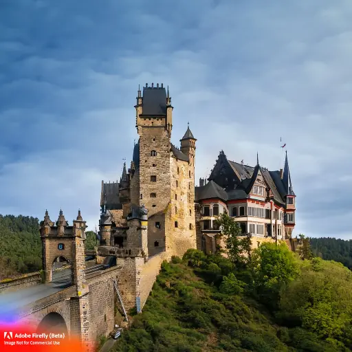 Firefly_Eltz+Castle, located in Wierschem, Germany_photo,dramatic_light,muted,wide_angle_90434